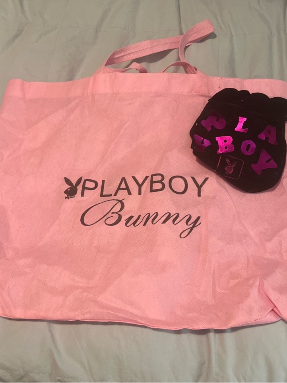PLAYBOY Pink Tote with Black & Purple Pouch